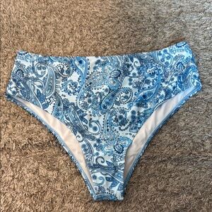 Blue Paisley High-Waist Bikini Bottom 1X